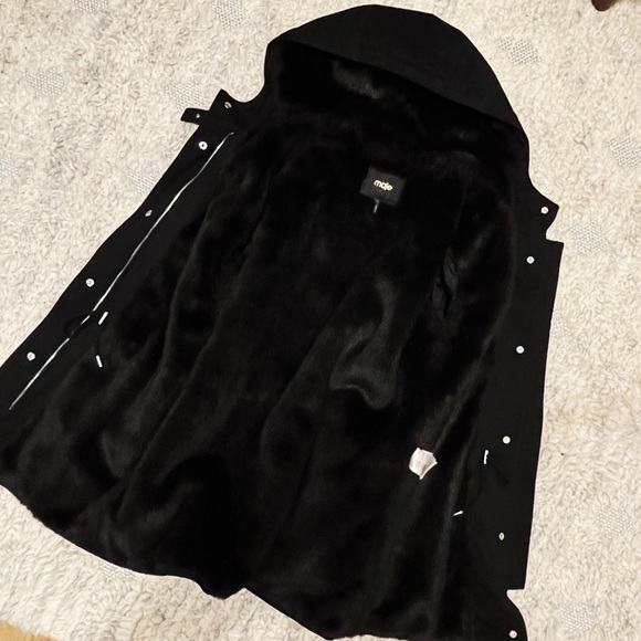 Maje Gafety Faux Fur-Trimmed Cotton-Blend Twill Coat in Black Sz 40 (L) - Picture 6 of 8